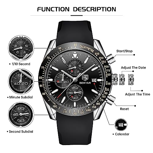 Image of BENYAR Mens Watch Chronograph Analog Quartz Movement Quartz Movement Sports Watch 30M Waterproof with Analog Date Watch Men Retro Street Style Men's Watch
