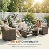 Wisteria Lane 4 Piece Patio Furniture Set, Wicker Outdoor Patio Conversation Furniture Set, All Weather Outdoor Patio Sofa with Cushion and Glass Table, Brown