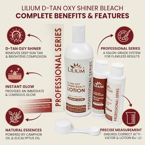 Image of Lilium D-TanOxy Shiner Bleach 580g | Instant Natural Glow |Safe & Effective| Advanced Tan Removal Formula | Glycolic Acid | Clove Oil | Eucalyptus Oil | For All Skin Types | Salon, Spa, Home & Professional Use