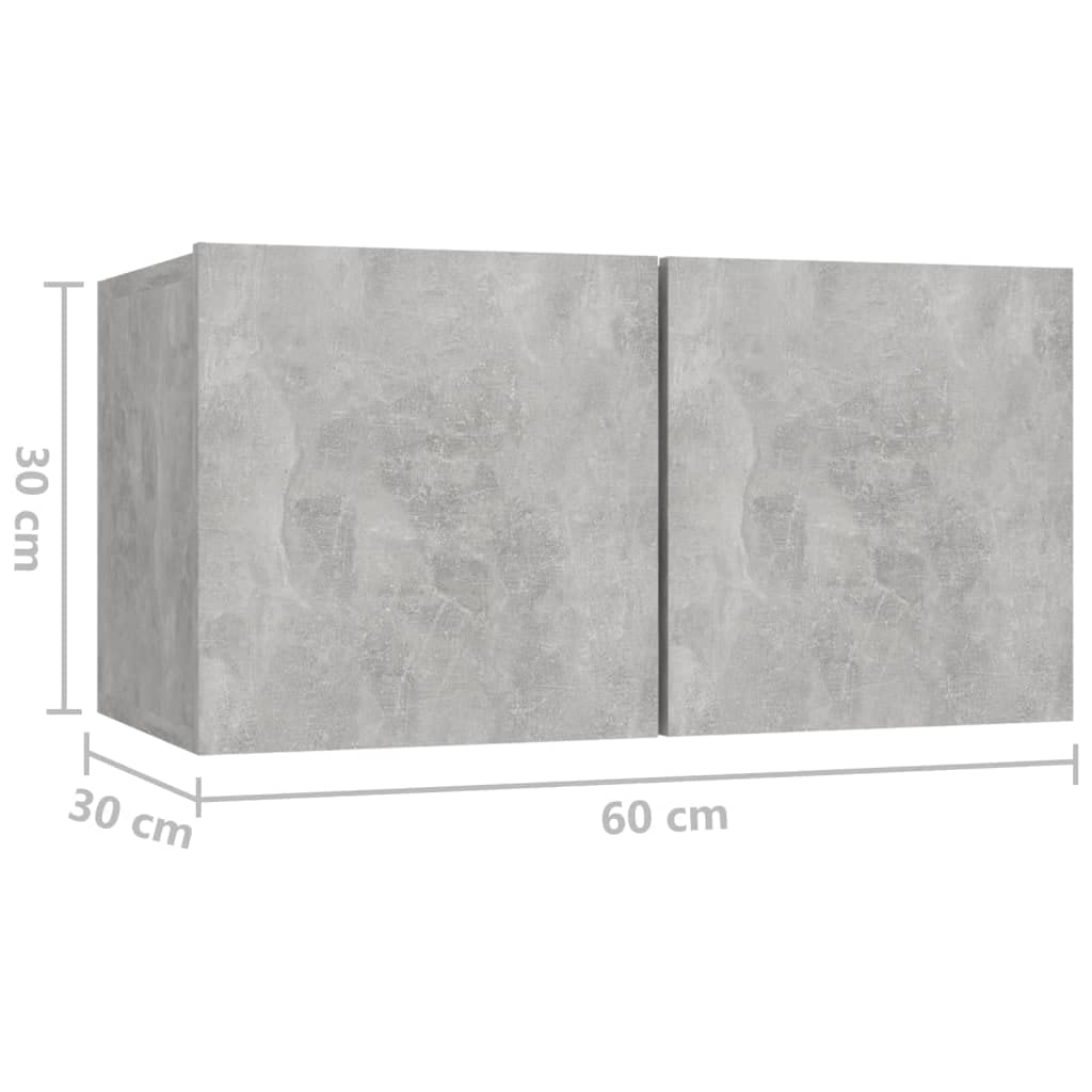 Set di 8 mobili per TV in legno grigio cemento, montaggio a parete con vano portaoggetti, per soggiorno, gaming e home theatre
