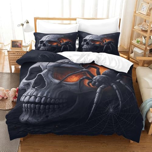 Housse de Couette Crâne Gothique 3D 135x200cm pour Lit Simple - 3