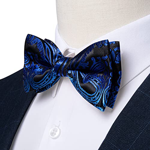 Image of DiBanGu Paisley Pre-Tied Bow Ties for Men Silk Adjustable Bowtie and Pocket Square Cufflinks for Wedding Party