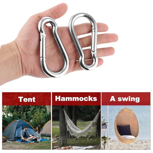 LOPYXBR 8 Stück Karabiner Edelstahl, M10 Karabinerhaken Groß, 10 x 100mm Belastbar Karabinerhaken, Karabiner Set für Schaukel, Camping oder Slacklines