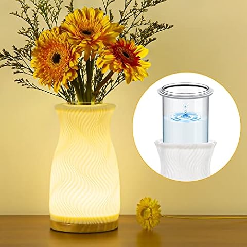 Flower Vase, Dimmable LED Night Light, Modern Light Up White Vase Waterproof Fit for DIY Artificial/Dried/Fresh Flowers, Small Vases for Décor for Restaurant, Living Room, Bedroom, Coffee Shop Cover