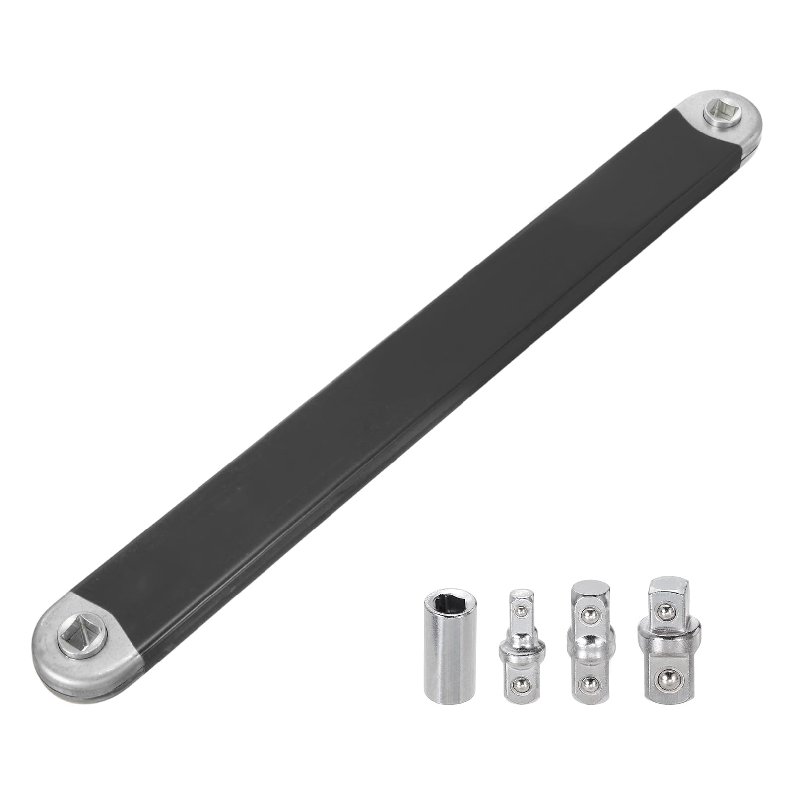 Kozelo Offset Extension Wrench Tight Reach Extension Wrench Set Wrench Extender Tool Bar 15.35" Length with 1/2", 1/4" and 3/8" Square Drive Adapters for Small Place, Black