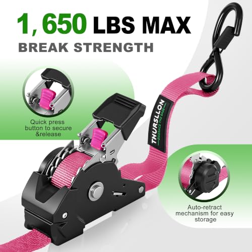 Image of Retractable Ratchet Straps (4-Pack) - 1in x 10ft, Pink Ratchet Straps