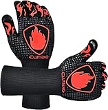 ELUTENG Grillhandschuhe Hitzebeständig, 1472℉/800 Grad Feuerfeste Handschuhe mit Fleischkrallen rutschfeste Silikon-Ofenhandschuhe Lange Küchenhandschuhe Zum Grillen, Kochen, Backen