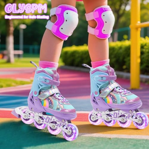 OLYSPM Inliner Kinder für Mädchen und Jungen,Regenbogen-Design,Rollschuhe Kinder in 4 Größen für Drinnen und Draußen