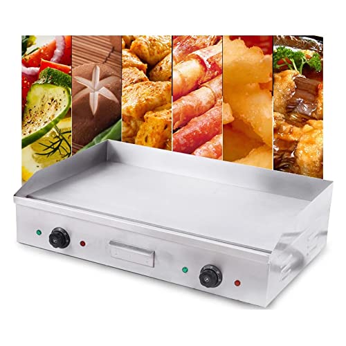 Helikim Stainless Steel Commercial Flat Top Grill/Non-Stick 4400W Electric Countertop Griddle for Restaurant Teppanyaki BBQ, Dual Temp Control from 50°c to 300°c