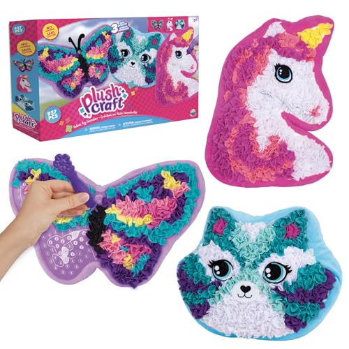 ORB PlushCraft DIY Unicorn Butterfly Cat Pillow Gift Set 3 Pack Craft Kit - Mess Free Punch Fabric By Number System No Sewing Required - Includes 3 Fun Pillow Craft Projects for Boys and Girls