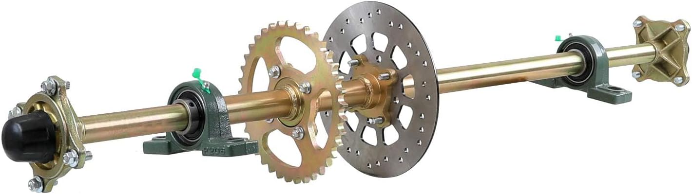 44" ATV Go Kart Rear Live Axle Kit + Front Steering Wheel Gear Rack Pinion Shaft Assembly Tie Rod+ Brake Caliper + Sprocket for DIY Go Cart Quad Buggy Drift Trike