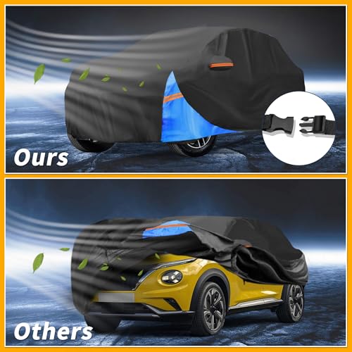 Image of All-Weather Waterproof Car Cover - UV-Resistant Outdoor Full Exterior Protection for Nissan Juke 2001-2023 210D-PU Black Blue with Right Side Zipper
