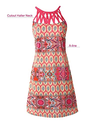 Fullveb L Ethnic Women Summer Halter Neck Dresses 2023 Sleeveless Casual Floral Print Dress Short Mini Beach Vacation Sundresses #TOP2