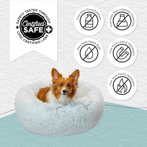 Best Friends by Sheri The Original Calming Donut Dog and Cat Bed in Shag Fur, Frost Gray, Medium, 30x30