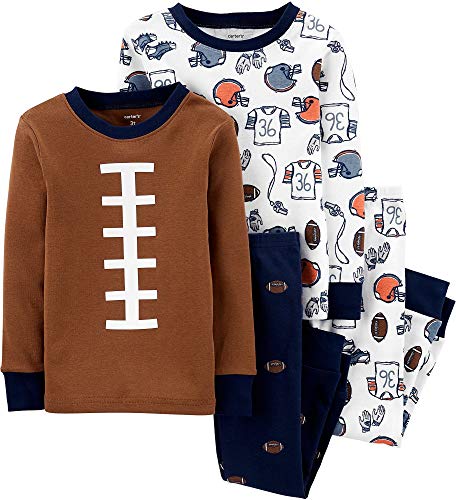 Carter's Toddler Boy's 4 Piece Pajama Cotton Set, Football, 3T