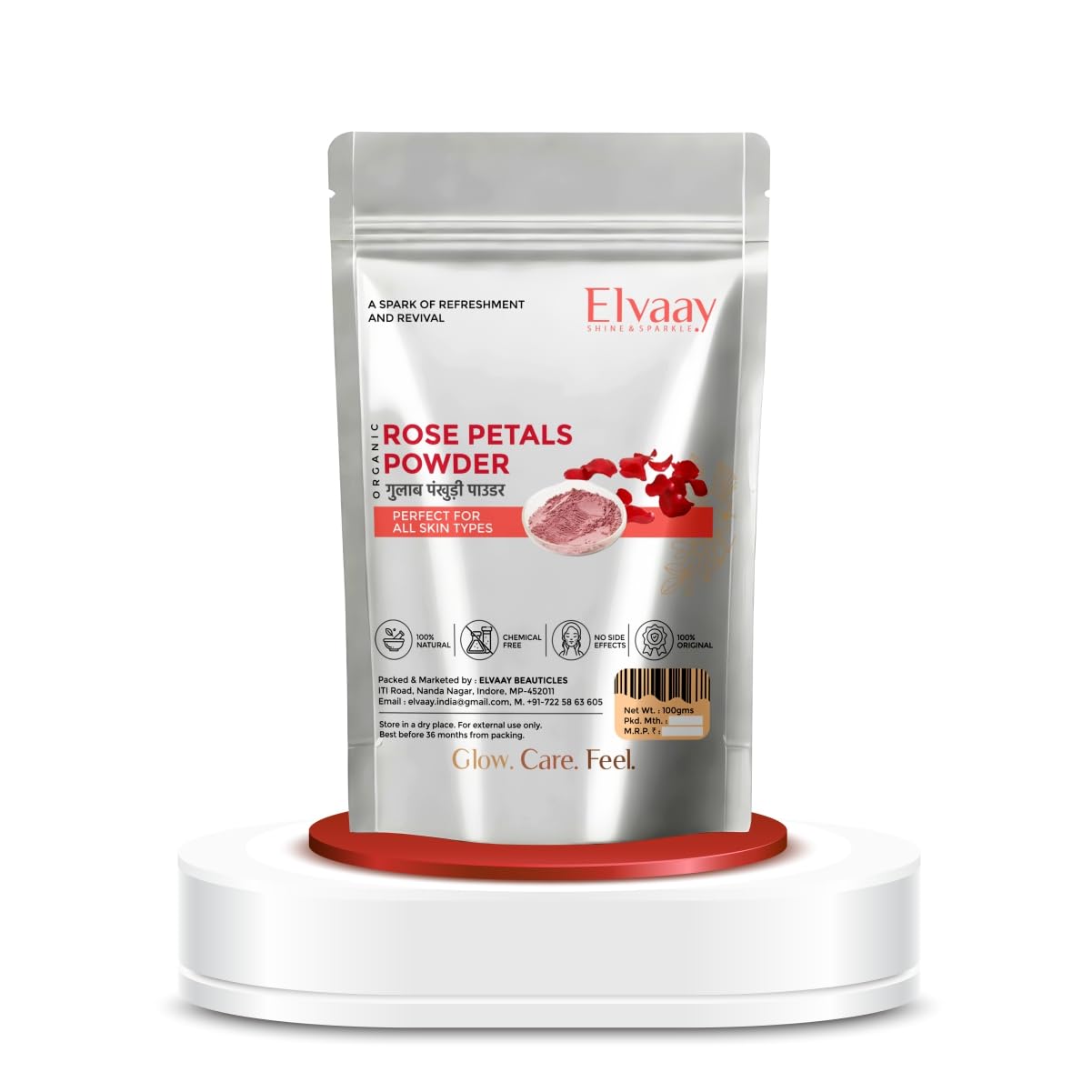 Elvaay Fine Rose Petals Powder, Oily Skin Body Scrub, Skin Glowing Serum, Body Exfoliator, 100g-picture-39
