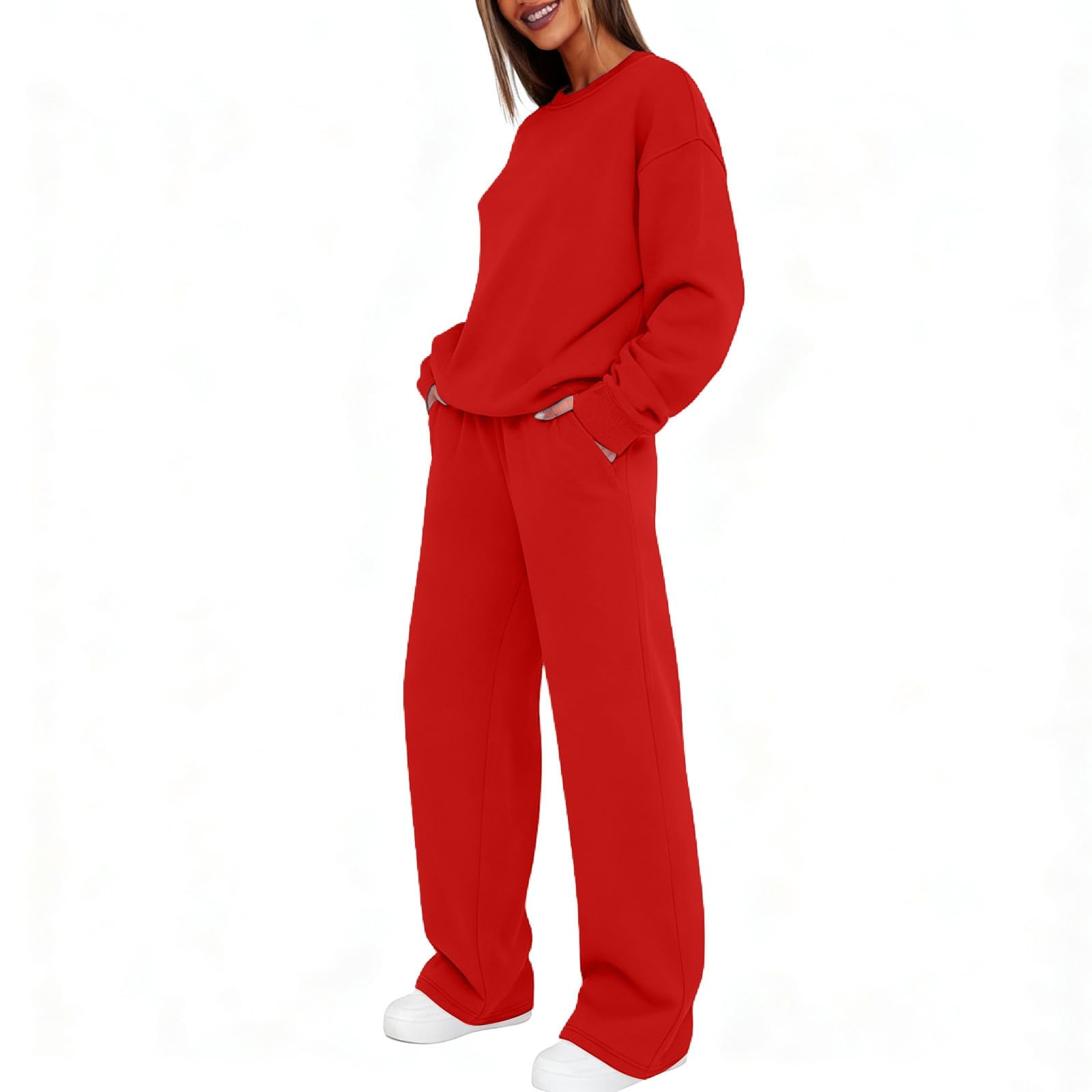 Survêtement pour femme - Ensemble complet d'automne à manches longues pour femme - Tenue de sport décontractée à col rond - Haut et pantalon de jogging avec poches