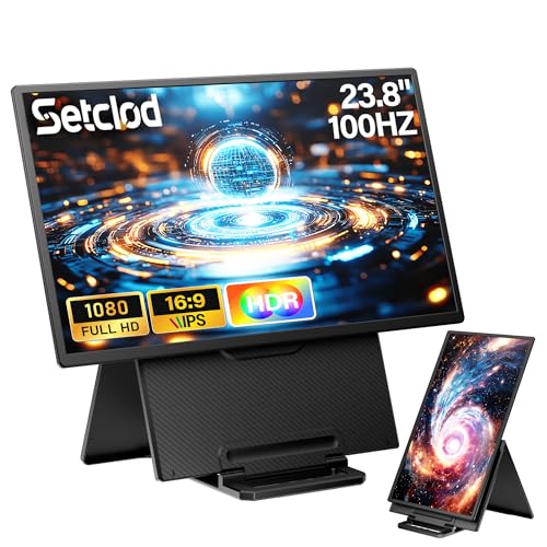 Image of Setclod 23.8 inch Large Portable Monitor, 1080P FHD 100Hz Laptop Screen Extender, IPS 125% sRGB, Extra USB Hub for Office Gaming with Detachable Stand, Travel Monitor for Window, MAC, Xbox, Switch