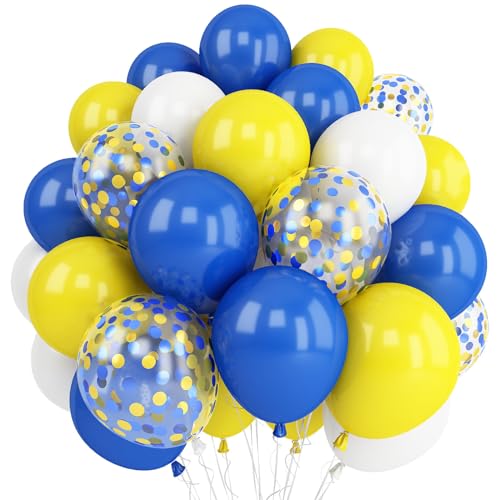 Yellow Blue Balloons 12 Inches Blue Yellow White Balloons with Confetti Balloons Dark Blue Latex Balloon Helium for Kids Birthday Graduation Baby Shower Party Decoration
