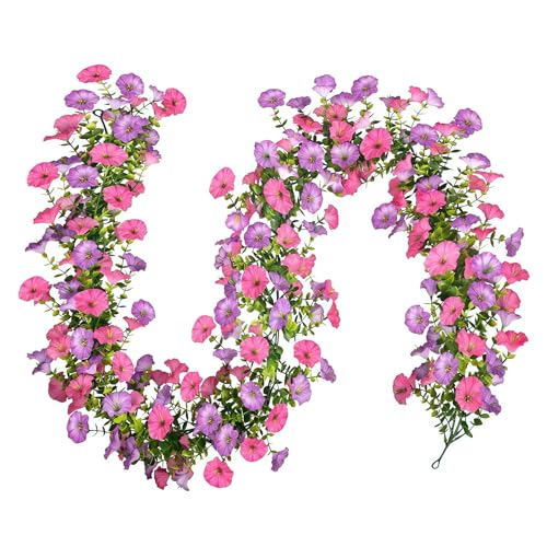 180cm Campanillas Artificiales Rosa Violeta, Guirnalda de Flores Artificiales Colgantes, Guirnalda de Flores Artificiales, Guirnalda de Flores para Arco Boda, Fiesta, Hogar, Jardín, Decoración Pared