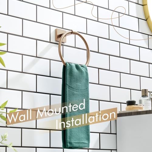 Image of KOKOSIRI Hand Towel Holder Wall Mounted Towel Ring Bathroom Accessories Shower Towel Hanger Rack Stainless Steel Champagne Bronze, B3010CPG (Pack of 2)