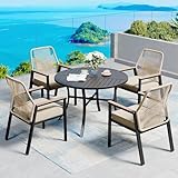 5 Pieces Patio Dining Set, 4 x Woven Rattan Chairs with Waterproof Cushion,...