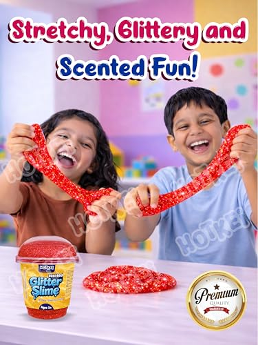 Image of HOTKEI Red Glitter Slime for Kids 3+ Years Super Stretchy Soft and Smooth Shiny Non-Toxic Sparkle Fun Slime Toy Birthday and Return Gift for Boys and Girls