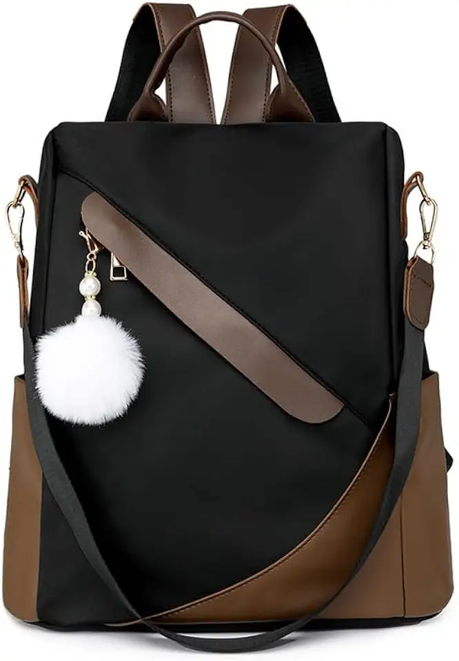 Mochila Feminina Antifurto Impermeável 2 em 1 Bolsa Ombro e Costas Bicolor Oxford Nylon