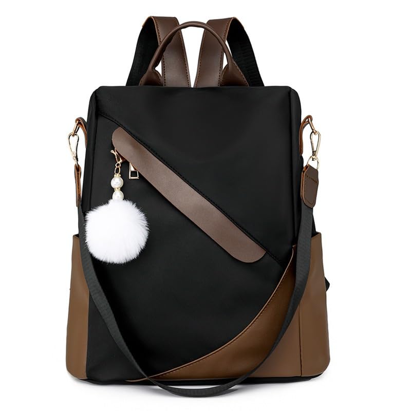 Mochila Feminina Antifurto Impermeável 2 em 1 Bolsa Ombro e Costas Bicolor Oxford Nylon(Marrom)