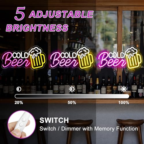 Image of Cold Beer Neon Signs for Wall Decor, 16.5 inchX 9 inch Dimmable LED Neon Sign Powered by USB with ON /OFF Switch, Bright High Visibility Light Up Neon Signs for Home Beer Club Party Gift