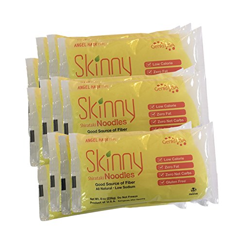 Skinny Shirataki Noodles Angel Hair, Pasta Noodle, Keto, Low Carb, Low Calorie, Low Fat, Healthy, Konjac, Konnyaku, Glucomannan, Gluten-Free, Asian, Plant Based, Made in USA, 8 oz, 12 Pack
