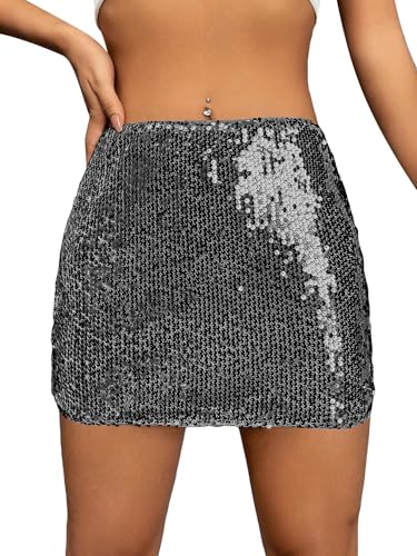 WDIRARA Women's Sequin Low Waist Cocktail Party Club Stretch Bodycon Mini Skirt
