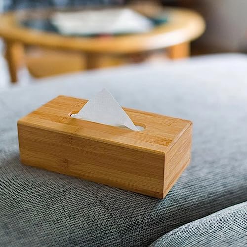 Caixa Porta Lenços De Papel Retangular Decorativa Em Bambu Interfolhas Pode ser usado na Cozinha, Ba