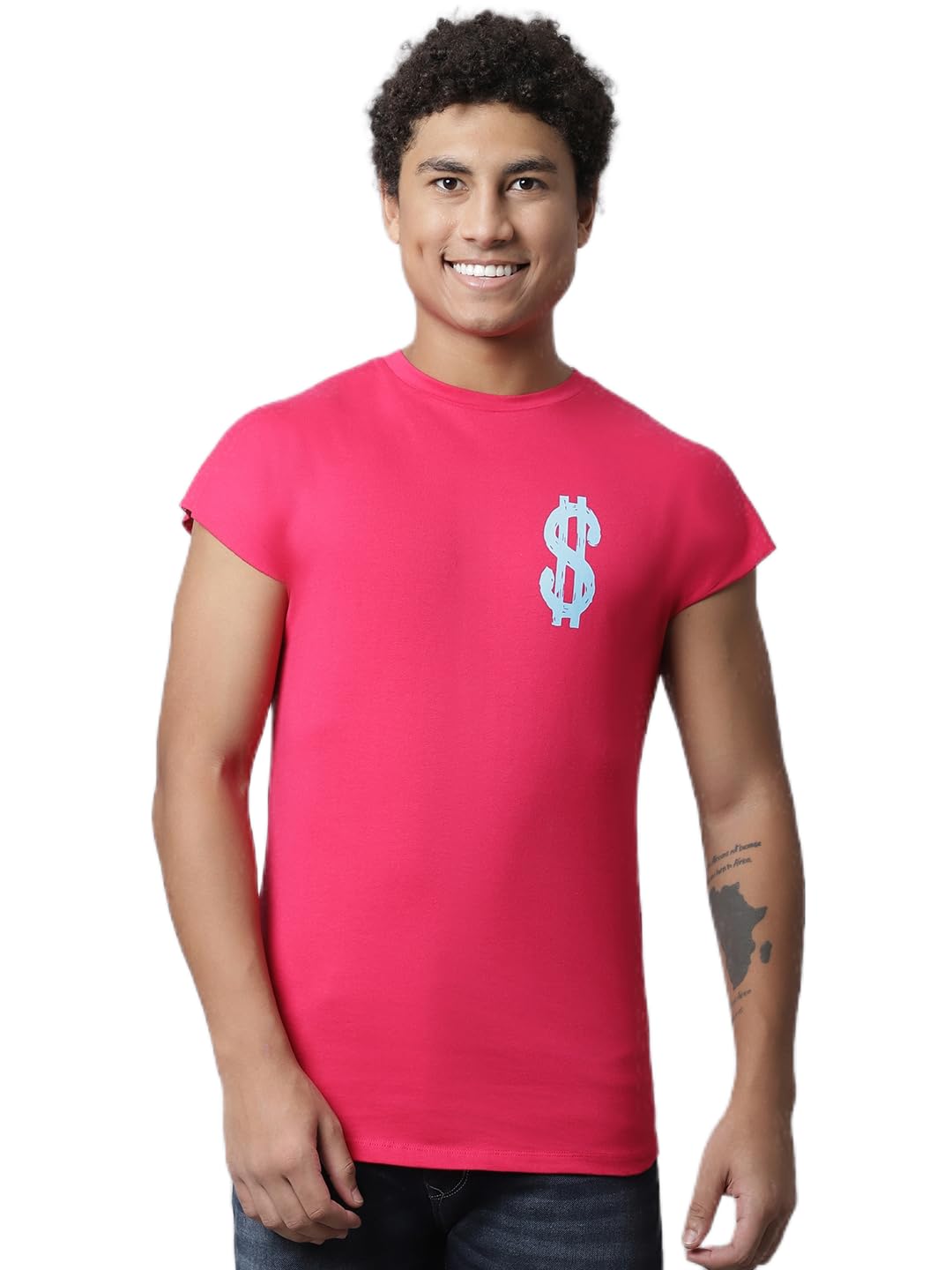 door74 Pink Printed Solid Cap Sleeve T-Shirt-picture-21
