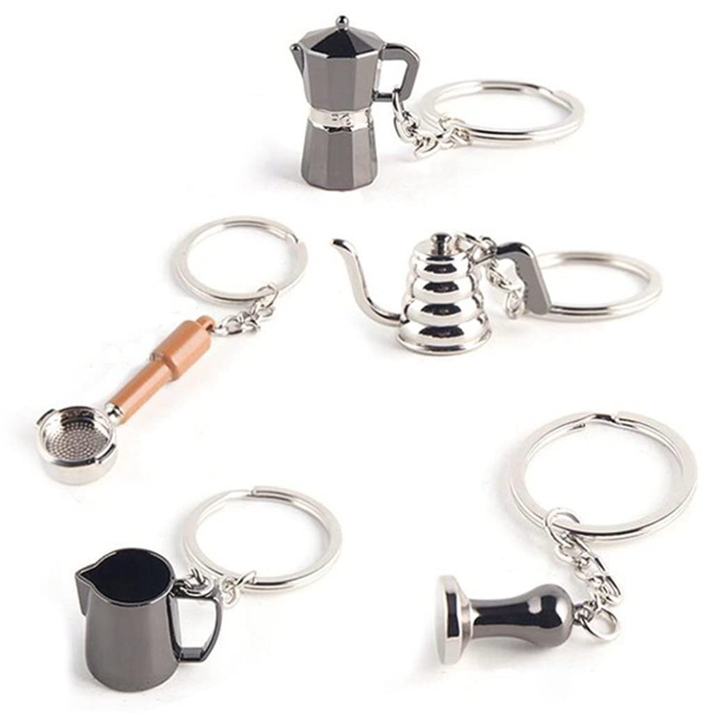 qhDmZk-zSh 5PCS Barista Coffee Tamper Keychain Pitcher Keyring Portable Coffee Accessories Gift (Color : A, Size : One size)