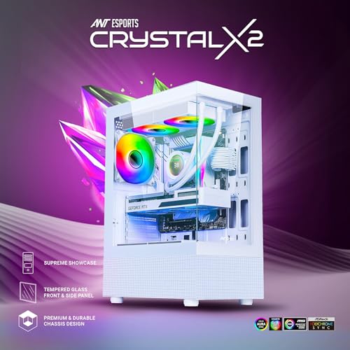 Image of Ant Esports Crystal X2 Mid-Tower Computer Case /Gaming Cabinet - White | Panoramic Glass, LED Control Button | Support ATX, Micro-ATX, Mini-ITX | Pre-Installed 3 ARGB Infinity Mirror Fans