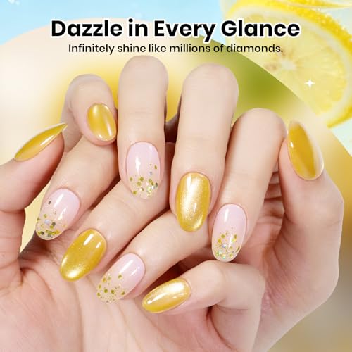 Image of Beetles Yellow Gel Nail Polish Set - Sunshine Lemonade 6 Colors Bright & Cream Yellow Glitter Gel Polish, Soak Off UV Nails Salon DIY at Home Summer Gift for Women