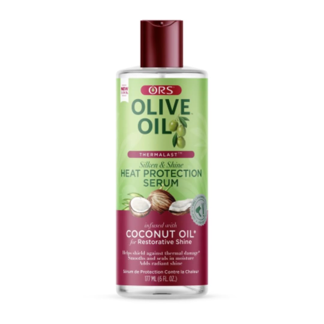 ORS Olive Oil Heat Protection Hair Serum - 177 ml, Infused With Coconut Oil, For Restorative Shine, With Frizz Free & Fast Drying Formula (packaging may vary)