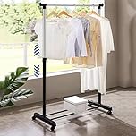 Vivo Technologies Adjustable Mobile Tidy Clothes Coat Garment Clothing Hanging Rail Rack Clothes Rail Storage Stand Castors on Wheels
