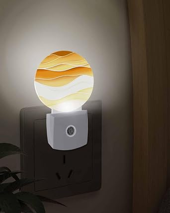 Plug into Night Light Watercolor Brown Gradient LED Auto Sensor Dusk to Dawn Nightlight Abstract Ripple Line Smart Dimmable Lights for Home Hallway Bedroom Bathroom