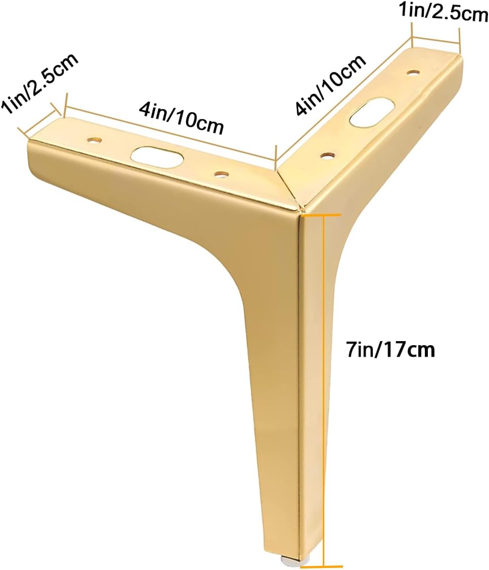 7 inch metal furniture legs, gold legs for furniture set of 8, modern replacement feet for cabinet sofa couch table chair bed dresser wardrobe risers diy replacement 8pcs 7inch