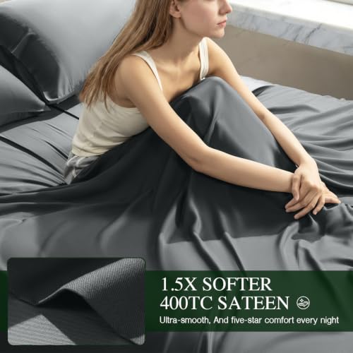 Image of 100% Organically Grown Bamboo Viscose King Sheet Set with Pockets on Side | Hotel Luxury Bed Sheets Set, Deep Pocket Up to 16 Inches, Ultra Soft Cooling Sheets 4pcs (Dark Grey)