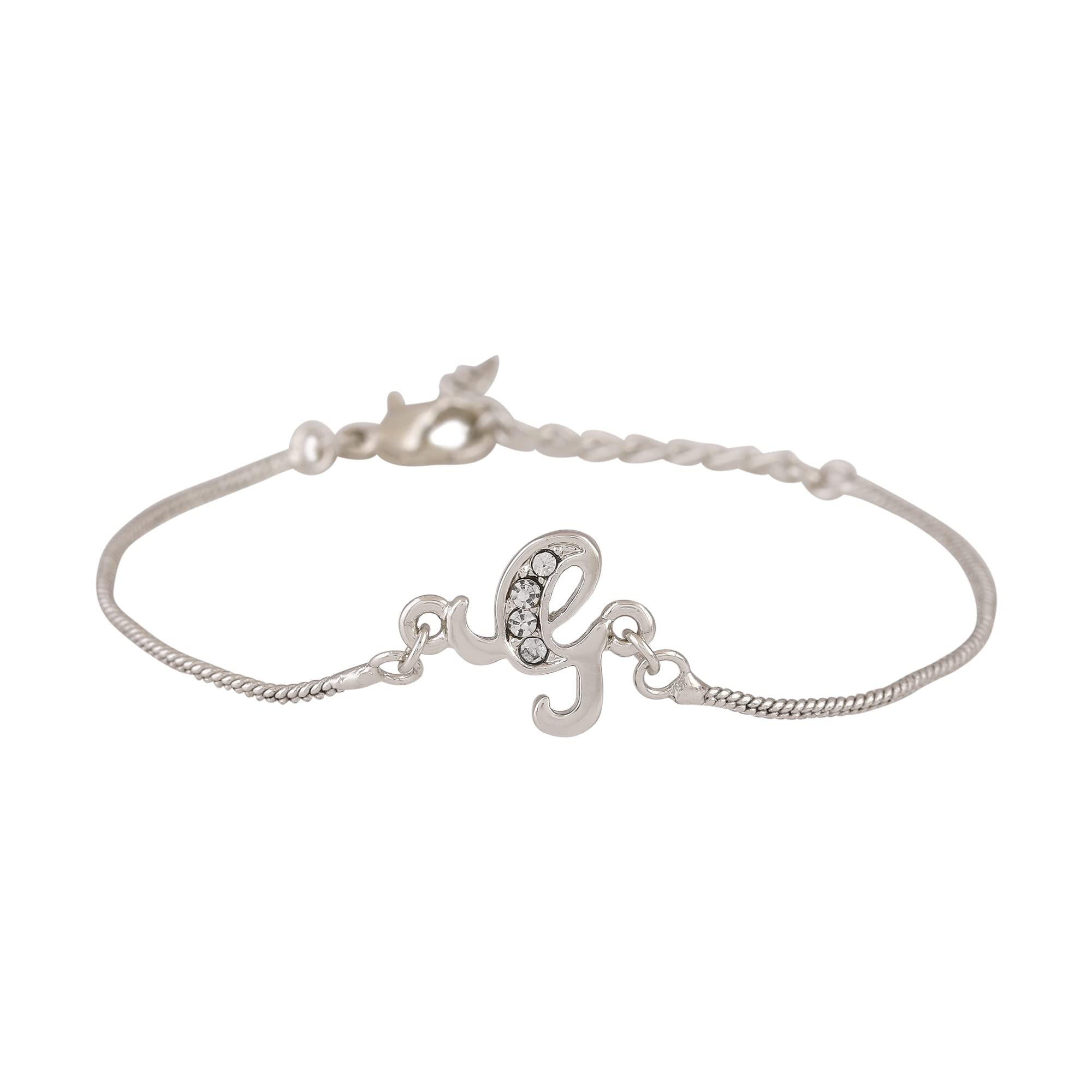 EsteleRhodium Plated Artistic G Initials Bracelet With Austrian Crystals For Women