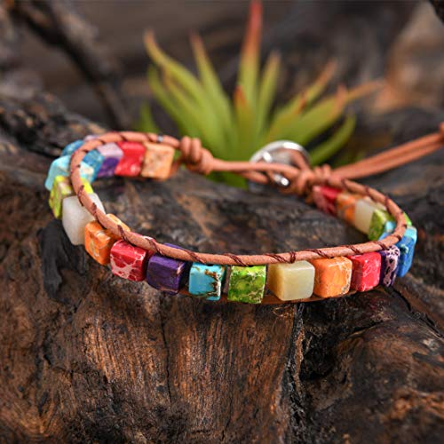 Image of YGLINE Boho Handmade Wrap Leather Tube Crystal Stone Bracelet for Women