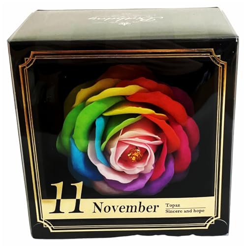 キューフラ(Q-FLA) ソープフラワー バースデー レインボー 11月 誕生石 トパーズ レインボー 一輪 ボックス ギフト 774102