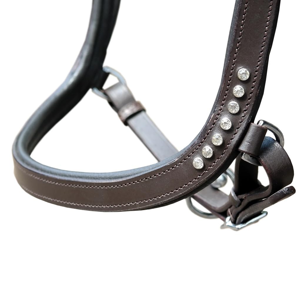 Licou En Cuir Pour Cheval - Cristal Noir, Rembourrage Noir Et Ferrures Laiton - Taille Unique