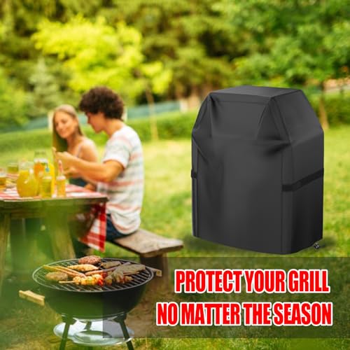 Grill Cover, 32 inch Small Gas Grill Cover for Outdoor Grill, Waterproof, Weather Resistant, UV & Fade Resistant, BBQ Grill Cover with Hook and Loop Straps, Black
