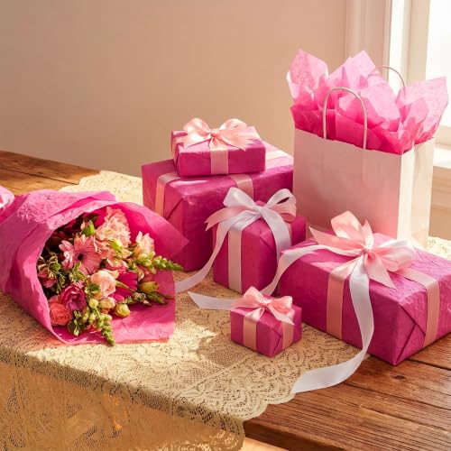 Image of Bobobag 100 Sheets Hot Pink Tissue Paper 20 inchX14 inch Tissue Paper for Gift Bags, Gift Wrapping Tissue, Christmas Tissue Paper Anniversary Holiday Decoration Arts Craft
