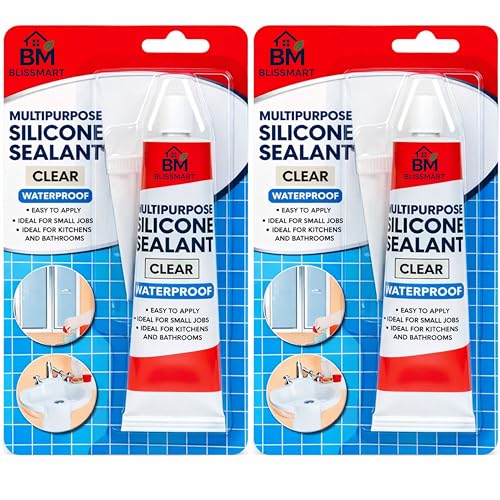 BlissMart Clear Silicone Sealant Waterproof Strong Clear Glue x 2 Tubes Multipurpose Bathroom Silicon Seal Mold Resistant Silicone Tool Kitchen Toilet Sink Caulking Shower Seal Filler Sealant Tool