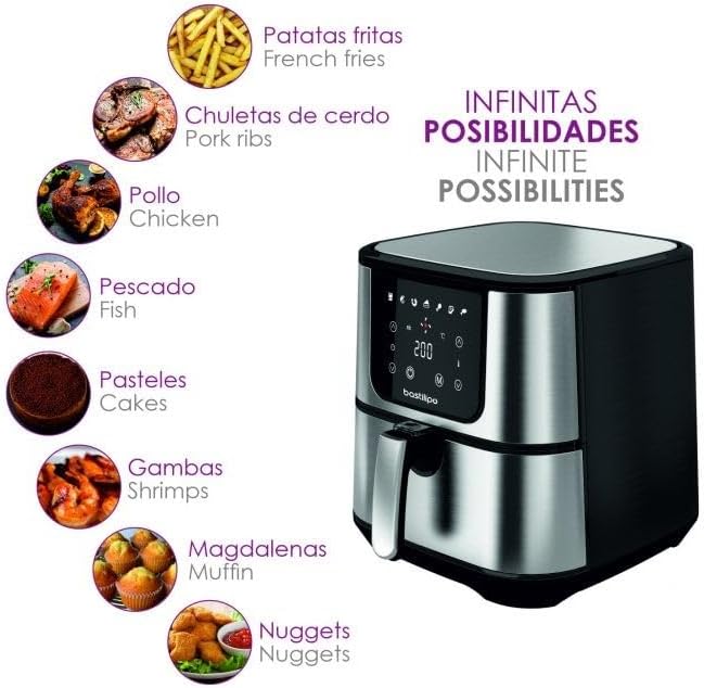 Dragon Air Fryer - Bastilipo - Friggitrice senza olio 5,5L - Friggitrice ad aria calda con 7 programmi - Con una potenza di 1800 W e 60 min di timer - Display a LED - Senza BPA e PFOA (AF-1800-0746) Dragon Air Fryer - Bastilipo - Friggitrice senza olio 5,5L - Friggitrice ad aria calda con 7 programmi - Con una potenza di 1800 W e 60 min di timer - Display a LED - Senza BPA e PFOA (AF-1800-0746)